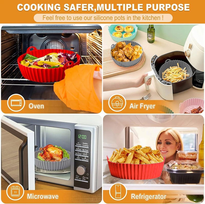 FROVEN 8.5 Inch Silicone Air Fryer Liners Round (2 Pack) Reusable Non-Stick Basket Inserts in Red – With Handles for Mess-Free Cooking – Compatible with Ninja, COSORI, Gowise USA & More Fryer Baskets - Image 4